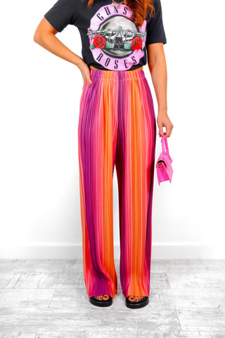 Difficult To Plisse - Pink Orange Ombre Plisse Trousers