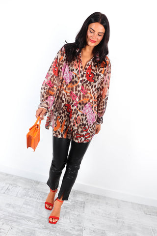 Dish The Shirt - Beige Animal Print Graphic Shirt