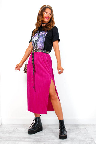 Do As You Please - Fuchsia Plisse Midi Skirt