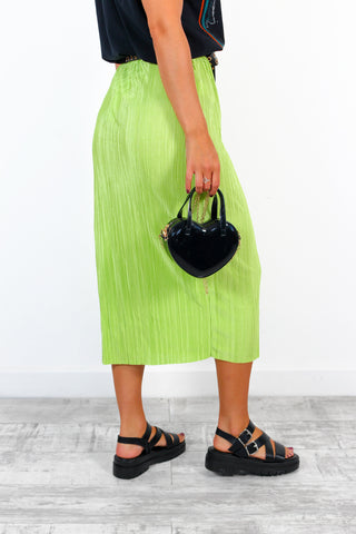 Do As You Please - Green Plisse Midi Split Skirt