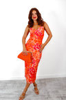 Don't Mesh Out - Orange Floral Mesh Midi Dress