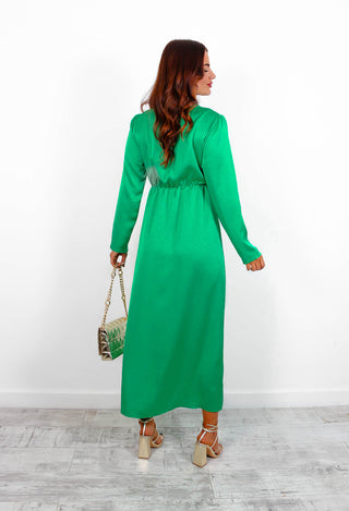 Dont Twist My Words - Green Satin Midi Dress