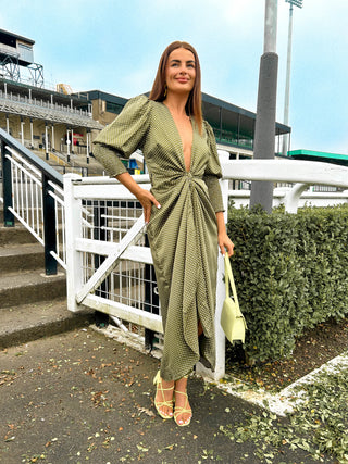 Drive Em Wild - Olive Green Midi Wrap Dress