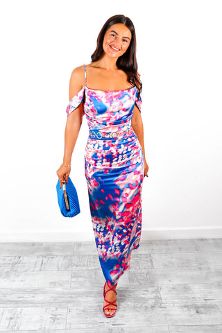 Elegance Is Everything - Pink Blue Printed Maxi Dress