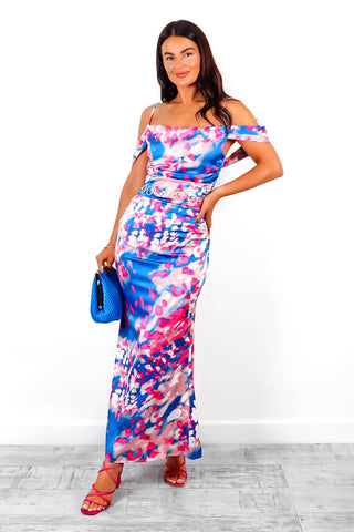 Elegance Is Everything - Pink Blue Printed Maxi Dress