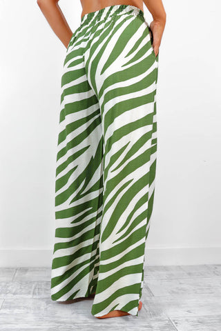 Far and Wide - Green White Zebra Wide-Leg Trousers