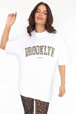 Fierce Affair - Leopard Print Brooklyn Slogan Oversized T-Shirt