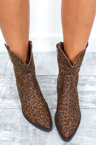 Fierce Stride - Beige Leopard Print Cowboy Boots