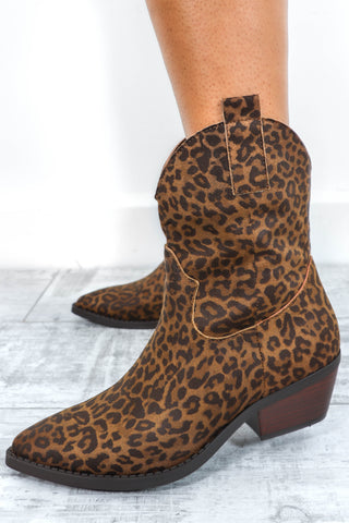 Fierce Stride - Beige Leopard Print Cowboy Boots