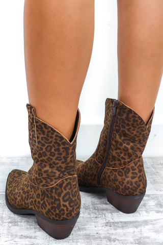 Fierce Stride - Beige Leopard Print Cowboy Boots