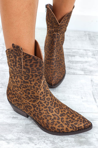 Fierce Stride - Beige Leopard Print Cowboy Boots