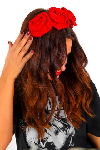 Flower Girl - Red Satin Rose Hairband