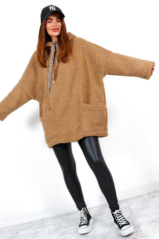 Fluff Off - Camel Borg Oversized Hoodie