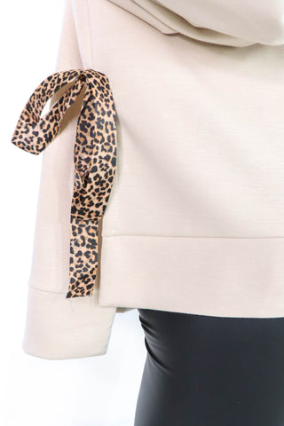 Can't Tie Her Down - Cream Leopard Tie Oversized Hoodie