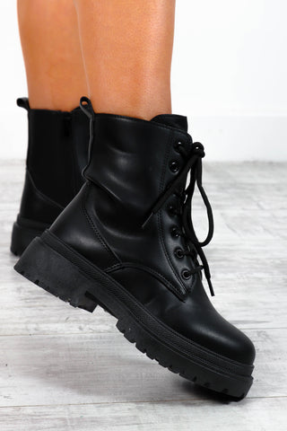Foot In The Door - Black Lace Up Boots