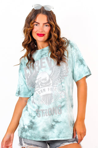 Forever Strong - Mint Green Tie Dye Graphic T-Shirt