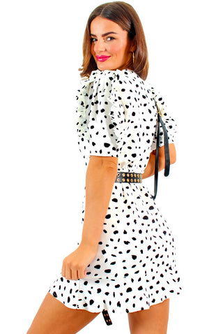 Frill Seeker - White Black Printed Mini Dress