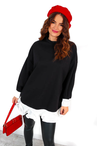 Frilled To See You - Black Frill Oversized Sweatshirt