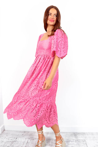 Girl Next Door - Pink Embroidery Anglaise Midi Dress