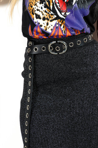Give Me Glitter - Black Lurex Ribbed Knitted Midi Skirt