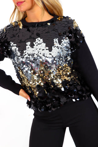 Glisten To Your Heart - Black Sequin Knitted Jumper