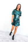 Glow Get It - Teal Disk Sequin Mini T-shirt Dress