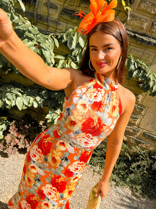 Go Frill Or Go Home - Orange Floral Print Midi Dress
