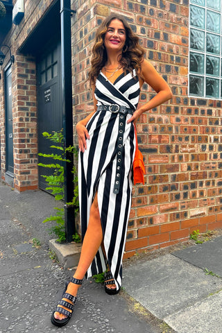 Garden Party - Black White Stripe Maxi Dress