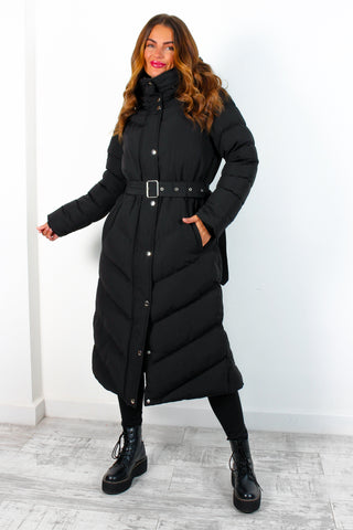 Good As Cold - Black Silver Detail Long Puffer Coat