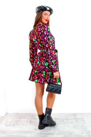 Good Vibes Only - Black Multi Abstract Floral Mini Dress