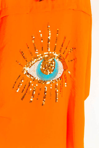 Got My Eye On You - Orange Gold Sequin Eye Oversized Shirt