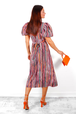 Got The Flower - Multi Striped Midi Dress