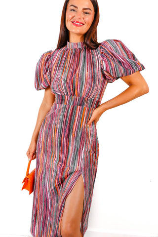 Got The Flower - Multi Striped Midi Dress