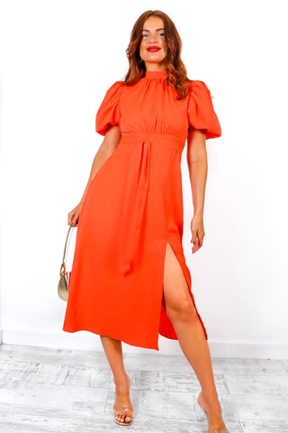 Got The Flower - Orange Tie Midi Dress