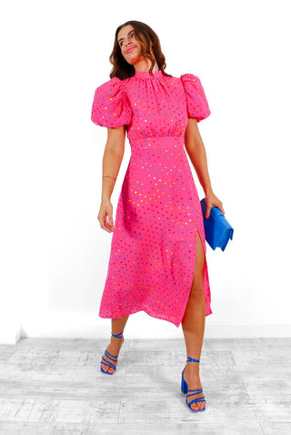 Got The Flower - Pink Multi Spot Midi Dress
