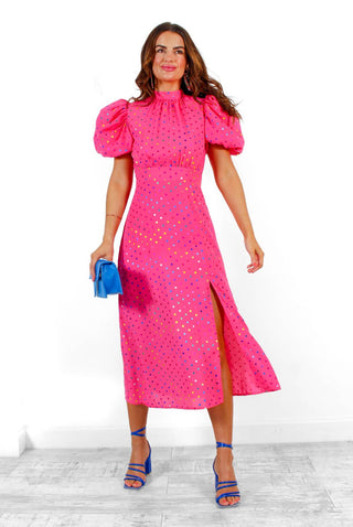 Got The Flower - Pink Multi Spot Midi Dress
