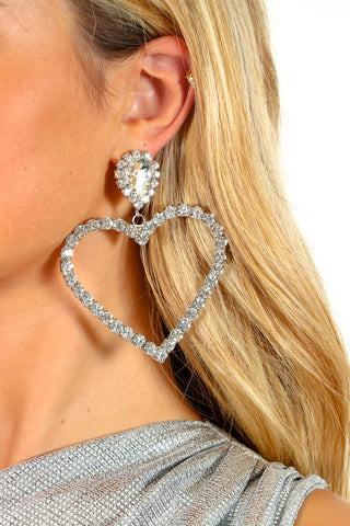 Heart Eyes - Silver Jewel Heart Earrings