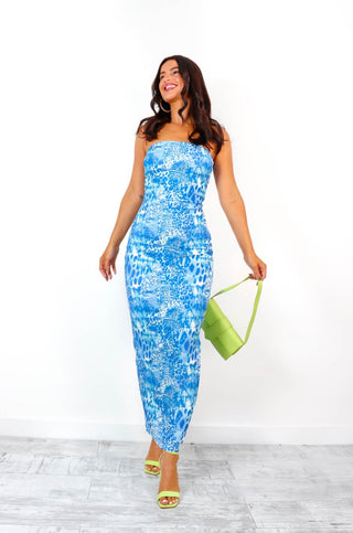 Hug Me Tighter - Blue Printed Bandeau Maxi Dress