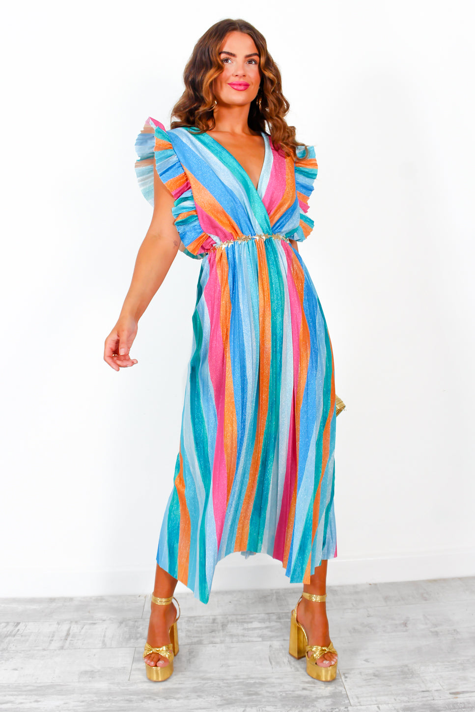 I Have A Dream - Multi Rainbow Glitter Pleated Maxi Dress – DLSB