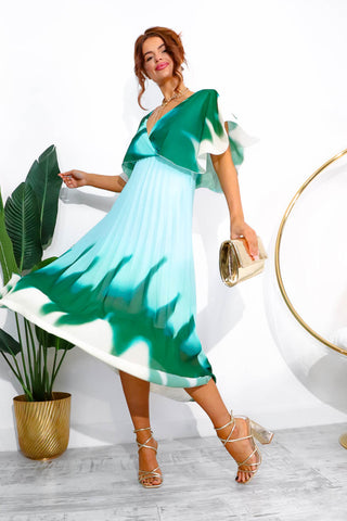 Timeless - Green Blue Ombre Pleated Maxi Dress
