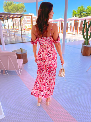 Elegance Is Everything - Cream Red Floral Maxi Dress