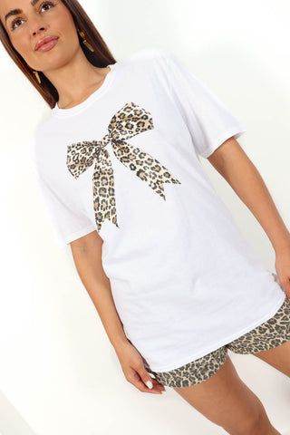 The More You Bow - Beige Leopard Print Graphic T-Shirt