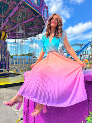 Mamma Mia - Blue Lilac Ombre Pleated Maxi Dress