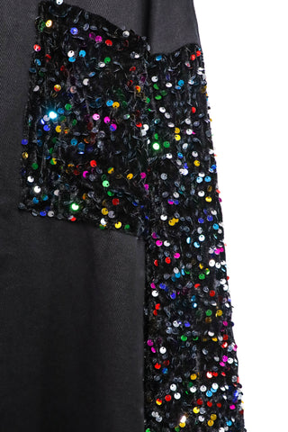 She's In Your Pocket - Black Denim Multi Sequin Sleeve Shirt