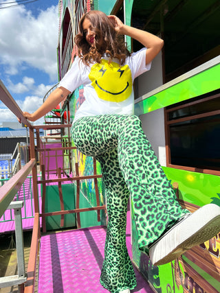 Never Change - Green Leopard Flared Trousers