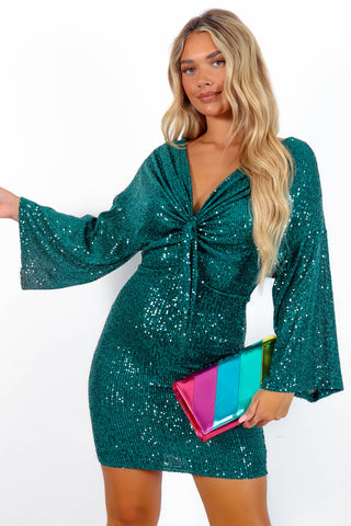 Knot Your Girl - Forest Sequin Mini Dress
