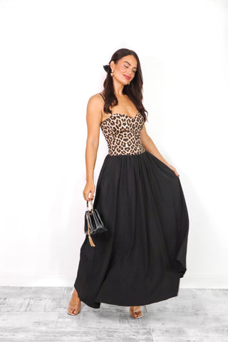 Cold As Bodice - Beige Leopard Diamante Bodice Maxi Dress