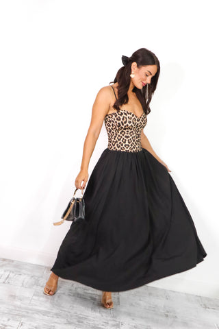 Cold As Bodice - Beige Leopard Diamante Bodice Maxi Dress