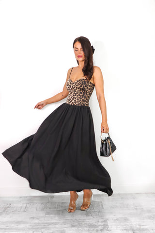 Cold As Bodice - Beige Leopard Diamante Bodice Maxi Dress