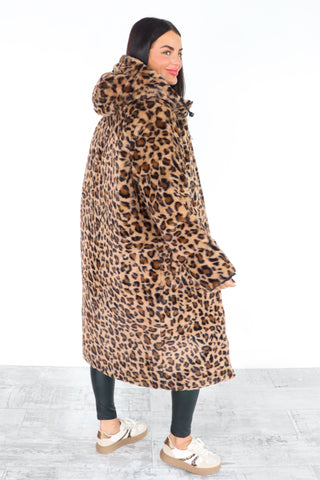 Seeing Double - Black Leopard Print Reversible Longline Puffer Coat